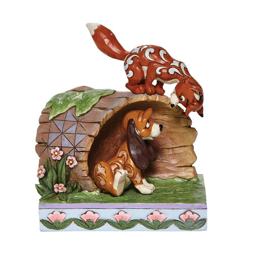 Disney Traditions Unlikely Friends Fox and Hound Log Figurine