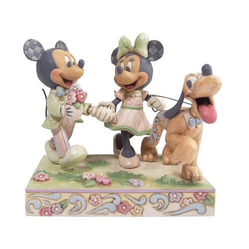 Disney Traditions White Woodland Springtime Stroll Mickey and Minnie with Pluto
