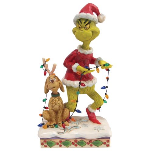 The Grinch By Jim Shore Grinch and Max Tiptoeing Wrapped in Lights Figurine