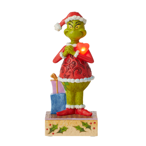 The Grinch By Jim Shore Happy Grinch with Blinking Heart Figurine